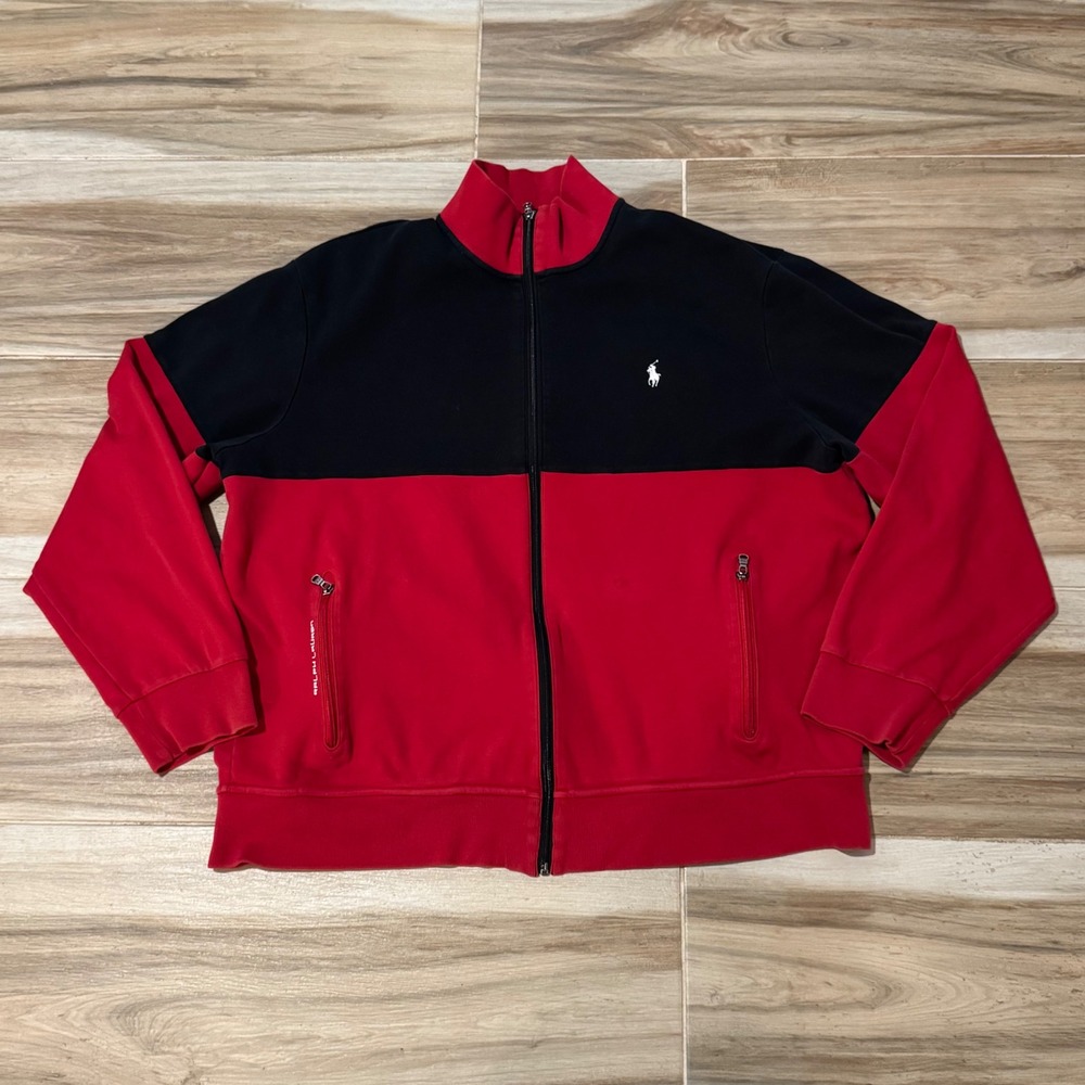 Polo Ralph Lauren Performance Mens Track Jacket Red Black Colorblock XL Full Zip